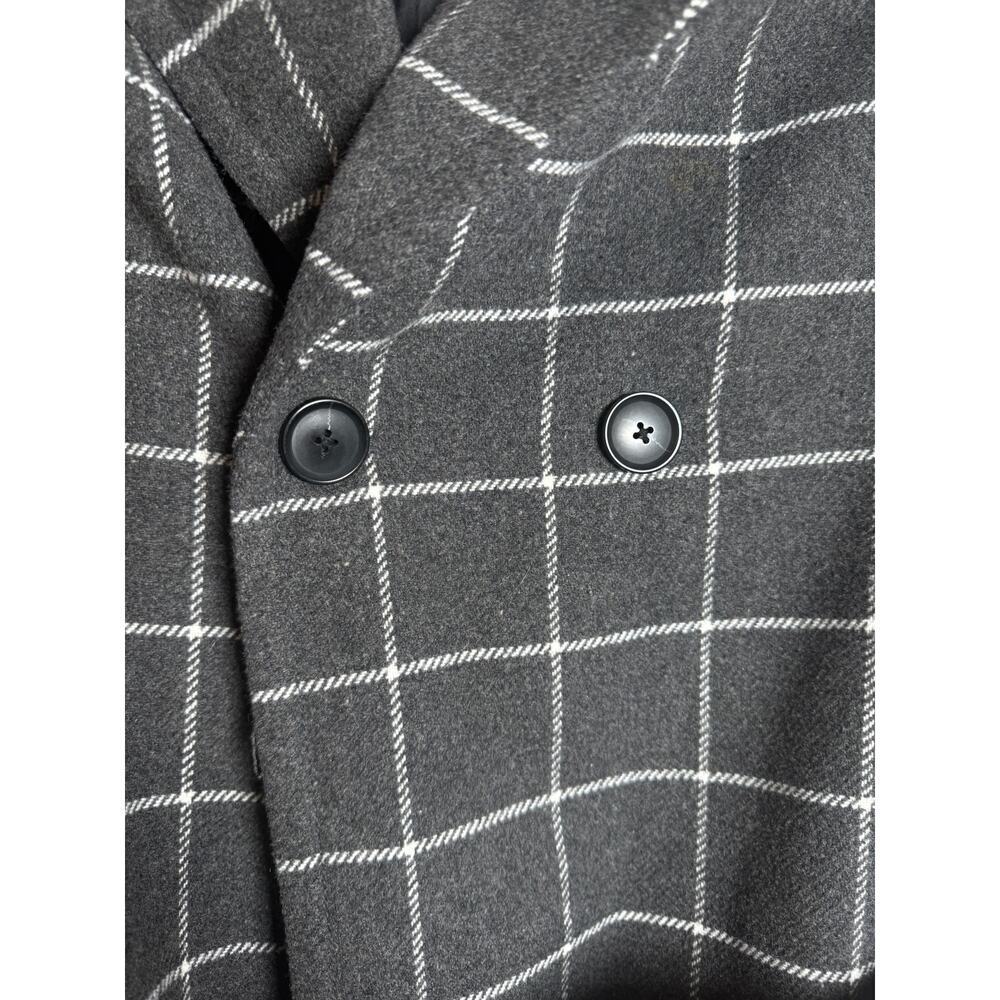 A New Day Plaid Long Coat Large Gray Windowpane Belted Double Breasted - Picture 4 of 4